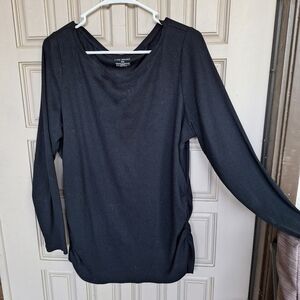 Lane Bryant Sweater Plus Sz18/20 Lt Weight Black Ruch Sides Long Sleeves